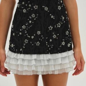 $198 NWT Black For Love And Lemons Snowy Jacquard Mini Skirt Sz M